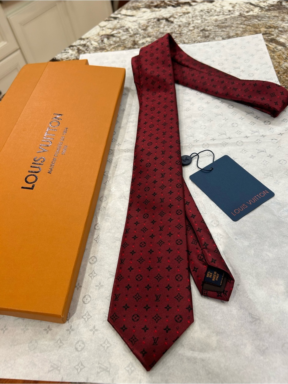 Louis Vuitton Burgundy Monogram Silk Tie